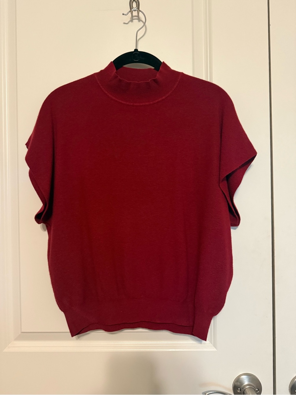 NWT! Zenana Women's Burgundy Short Sleeve Sweater with Mock Neck Size Small!